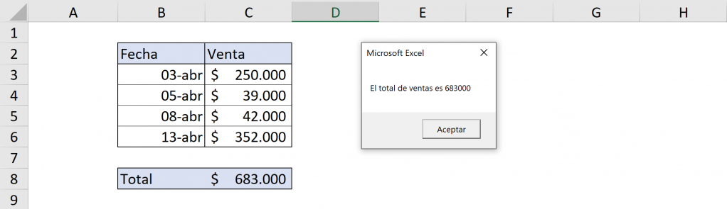 Segundo ejemplo de MsgBox en VBA de Excel