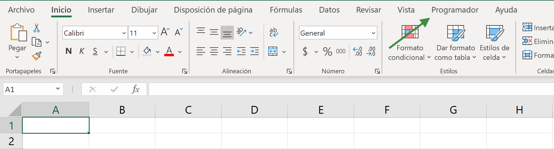 Vista de la Pestaña de Programador en Excel