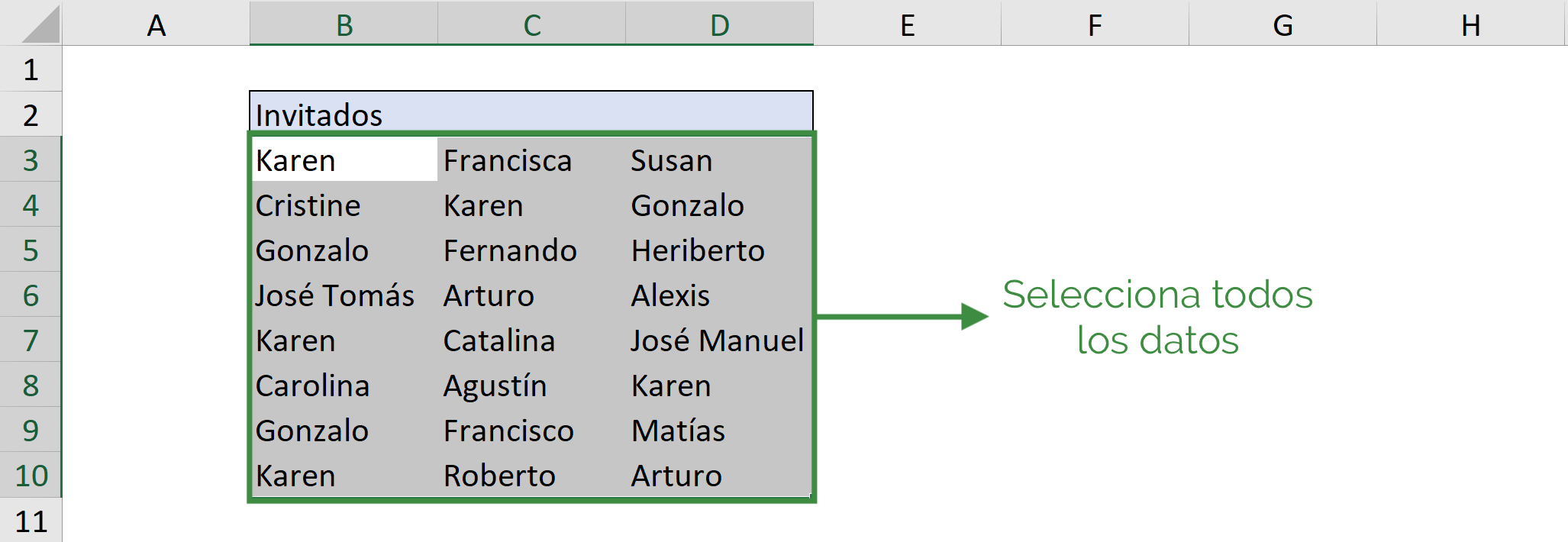 Selecciono los datos para encontrar duplicados en Excel