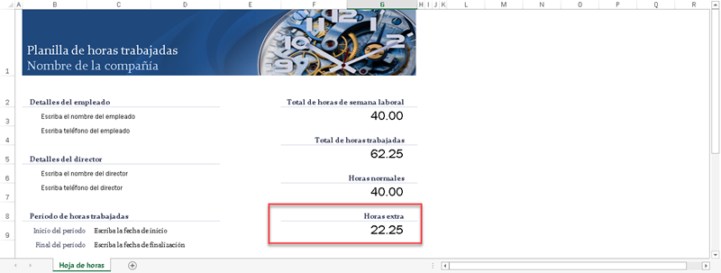 Utiliza ya la hoja para calcular las horas extras con Excel 