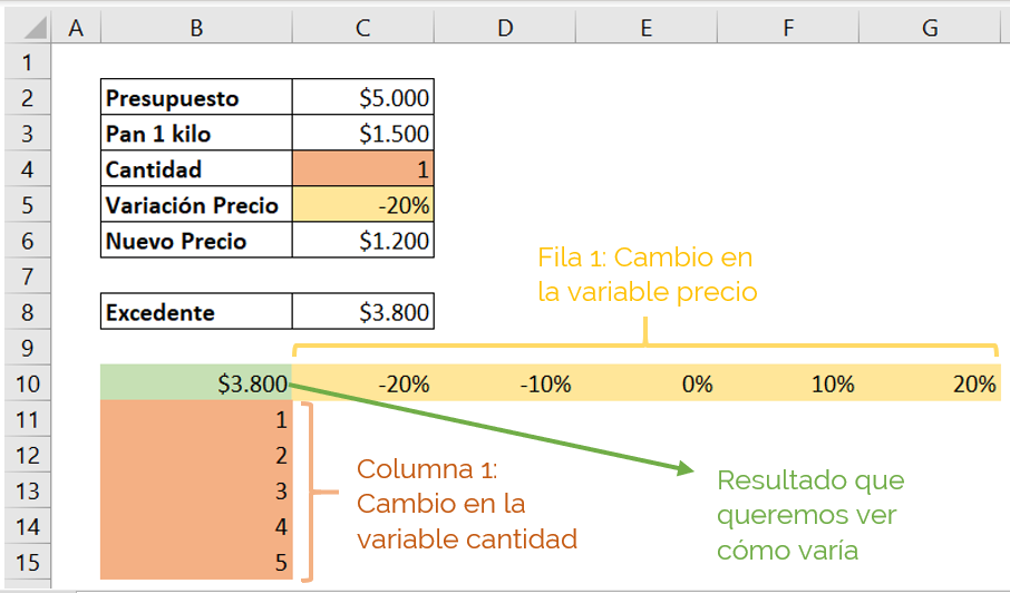 Excel data table 2 variables double entry.