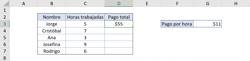 Resultado de una referencia relativa en Excel