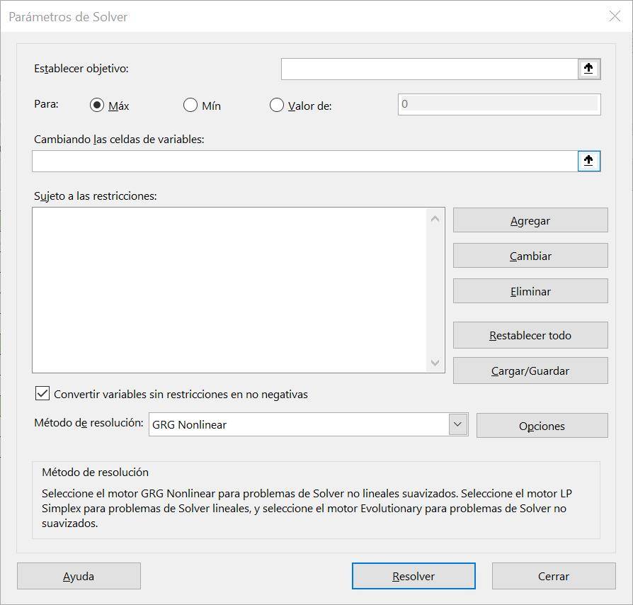 Excel excel Solver herramienta ejemplo autos ventana principal