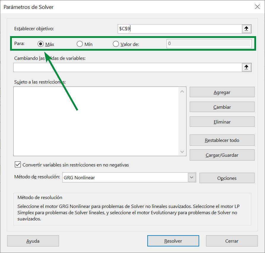 Excel excel Solver herramienta ejemplo autos ventana principal opción para