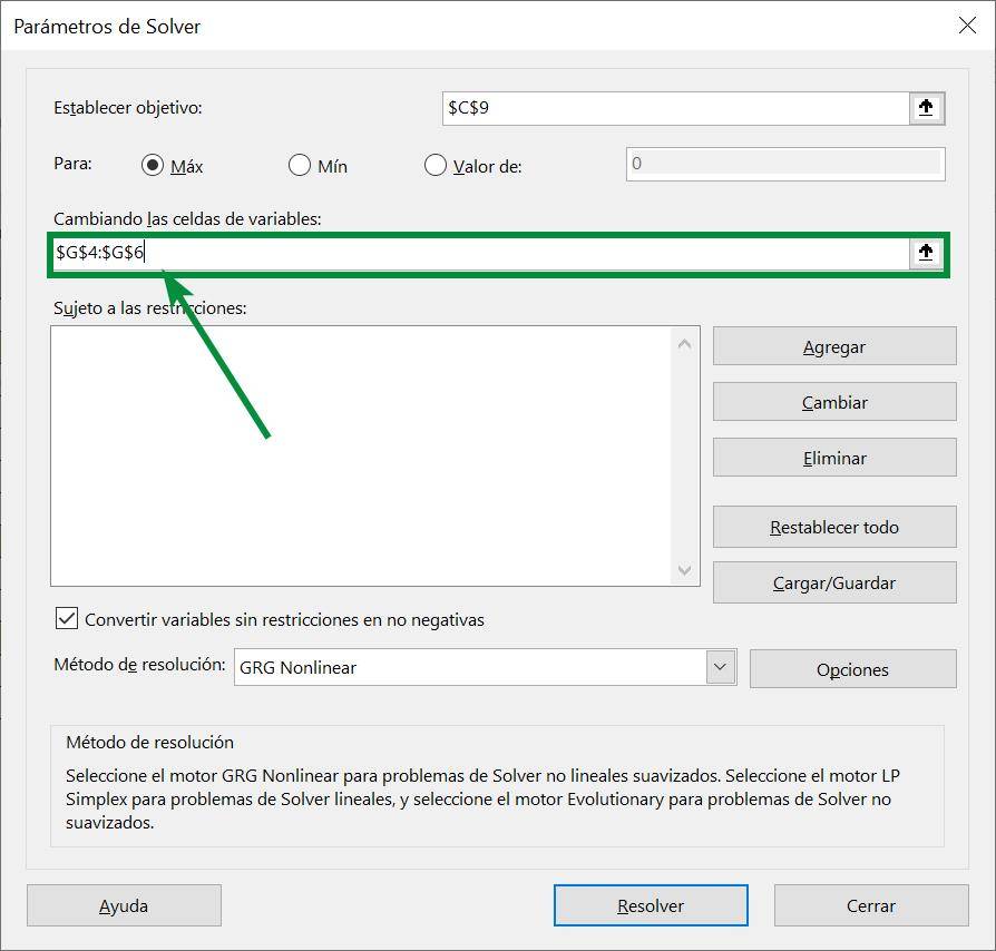 Excel excel Solver herramienta ejemplo autos ventana principal variables