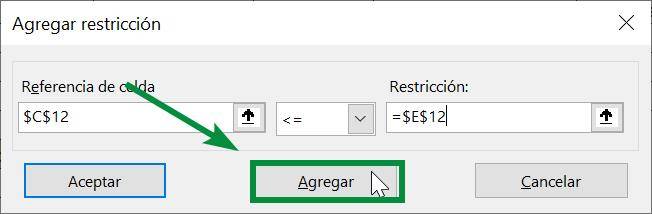 Excel excel Solver herramienta ejemplo autos ventana principal agregar restricción secundaria presupuesto introducida