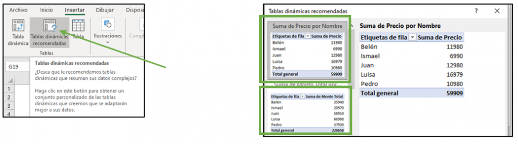 How to insert recommended pivot tables.