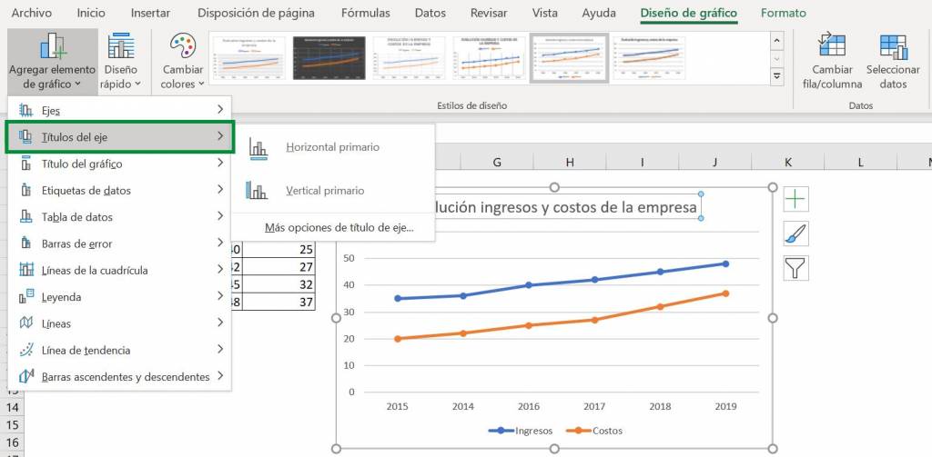 Excel excel tools charts line graph axis title