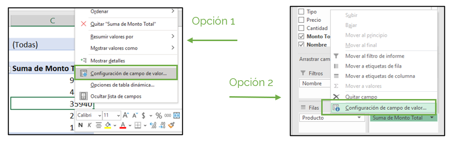 Configuration value field in dynamic table two options.