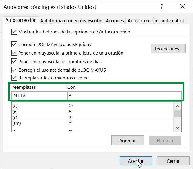 Excel delta symbol