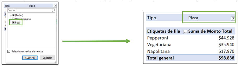 Example two to apply filters in a dynamic table. 