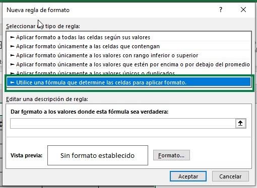 Utilizar fórmula para formato condicional.