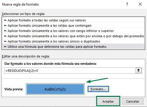 Sombrear filas alternas pares formato listo.