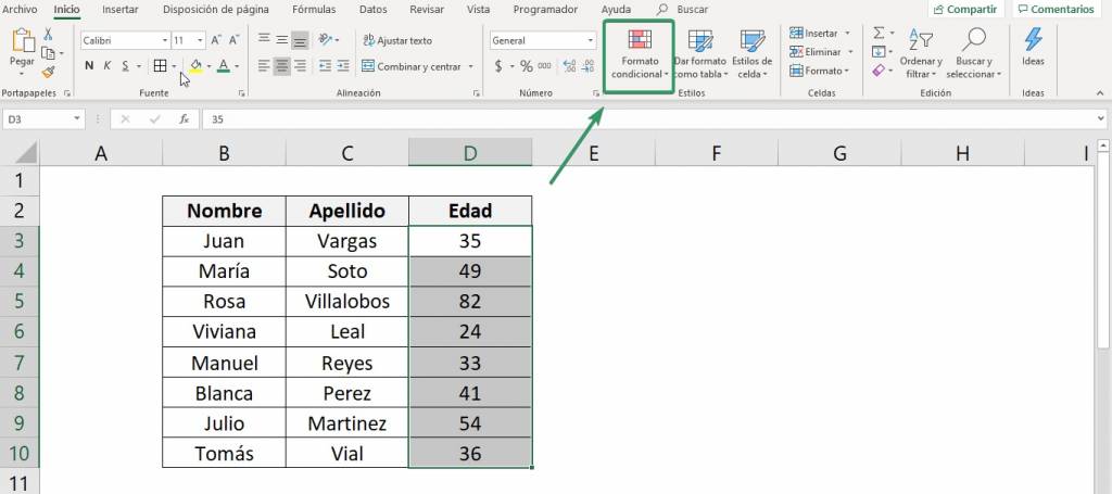 Cómo encontrar el formato condicional de Excel en el menú de opciones