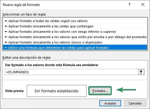 muestra cómo cambiar el formato de una regla del formato condicional de fórmula