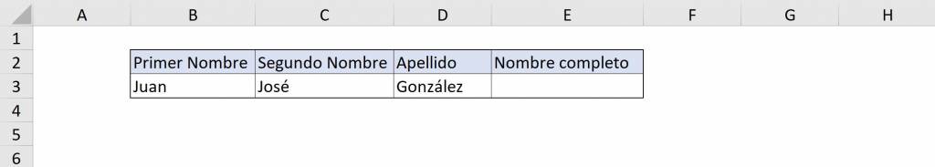 First example concatenate Excel