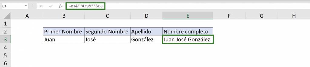Concatenar con ampersand & en Excel