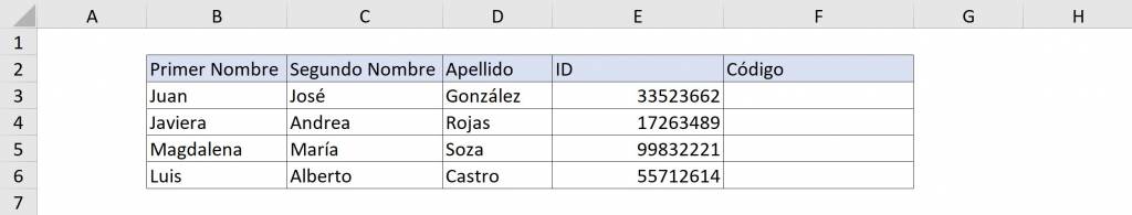 Ejemplo 2 concatenar en Excel