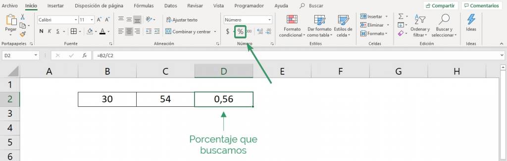 How to convert a decimal to a percentage using Excel's percentage format