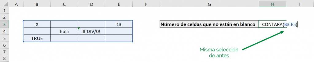 Excel count will count non-blank cells example other data types