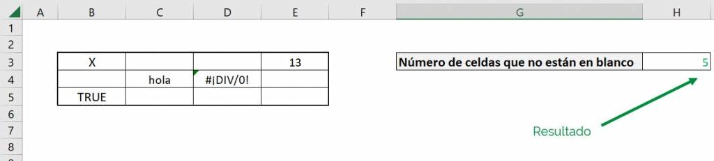 Excel contar contara celdas no en blanco ejemplo otros tipos de datos resultado