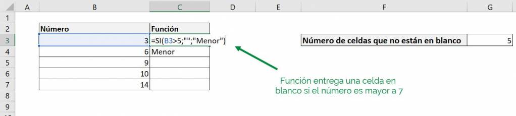 Excel contar contara celdas no en blanco al menos un caracter