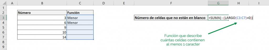 Excel contar contara celdas no en blanco al menos un caracter función ajuste