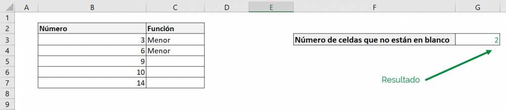 Excel contar contara celdas no en blanco al menos un caracter función ajuste resultado