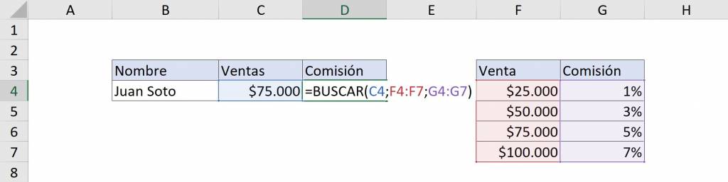 Argumentos Excel BUSCAR buscar primer ejemplo forma vectorial