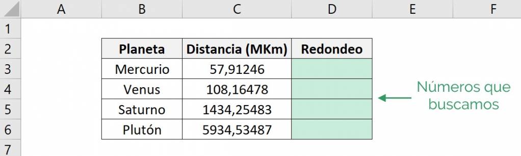 Ejemplo de la función redondear de excel aproximando a numeros enteros usando redondeo al primer decimal