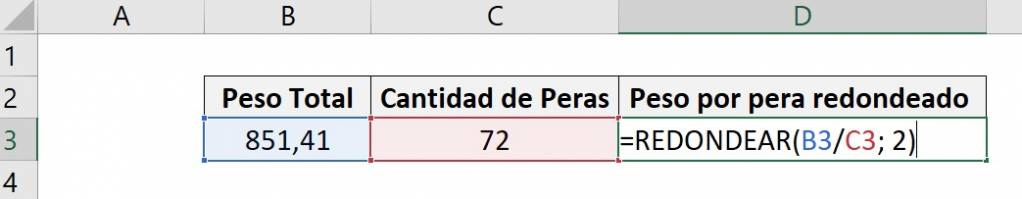 fórmula de Función REDONDEAR de excel con fórmula adentro