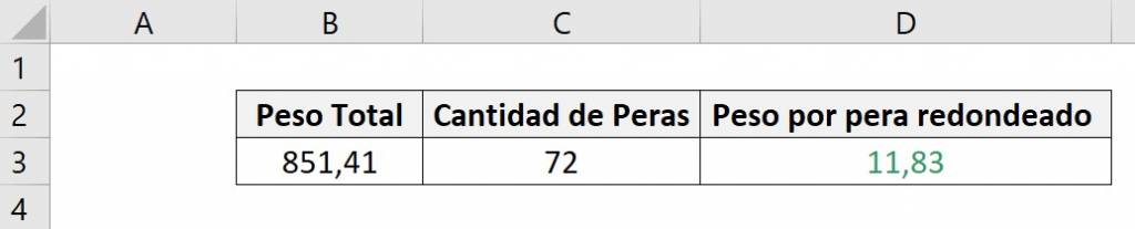 Función REDONDEAR de excel con fórmula adentro resultado