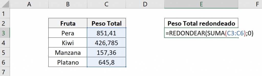 Función REDONDEAR de excel con función en el argumento número