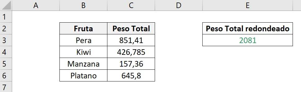 Resultado Función REDONDEAR de excel con función en el argumento número