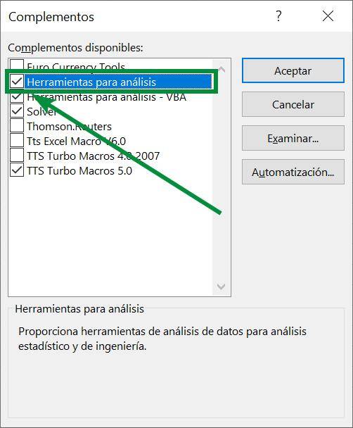 Excel excel correlación herramienta complementos análisis de datos activar