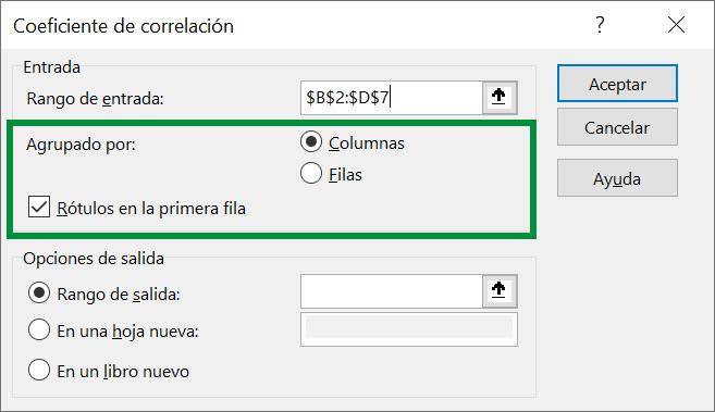 Excel excel correlation tool example form 2 data analysis options window