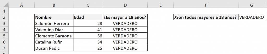 Excel function IF AND combine 2 conditions explanation example age logical values answer