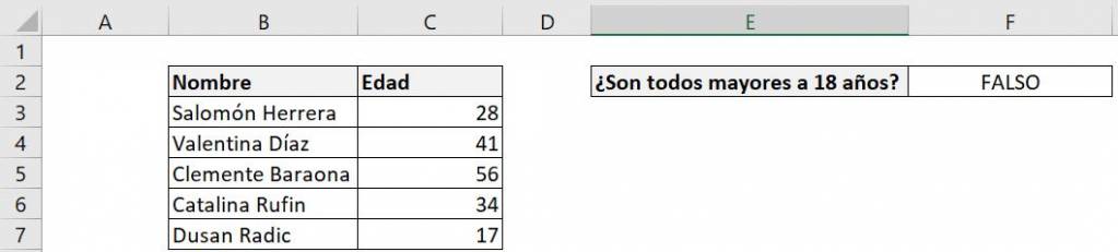 Excel function IF AND combine 2 conditions explanation example age logical values summarized result