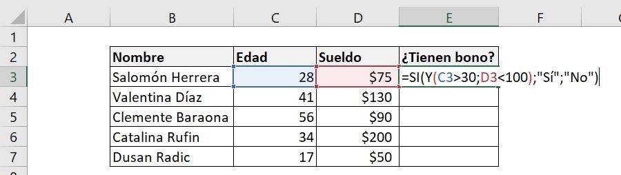 Excel function IF AND combine 2 conditions bonus example