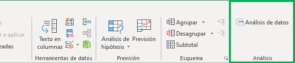 Analysis section in the Data tab: Data analysis in Excel