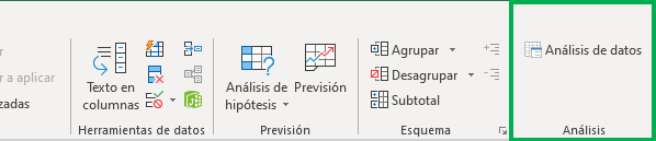 Sección de Análisis en la pestaña de Datos: Análisis de datos en Excel