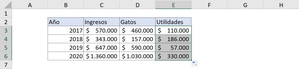 Resultado relleno automático controlados de relleno en Excel