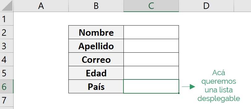 Cell where we will insert an excel drop-down list