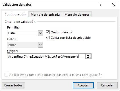 Lista desplegable en excel escribiendo los datos a utilizar