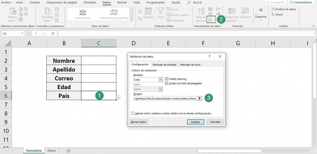 Modificar o cambiar una lista desplegable en Excel