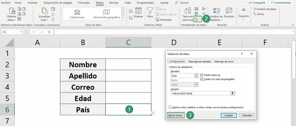 How to delete one or more drop-down lists in Excel steps