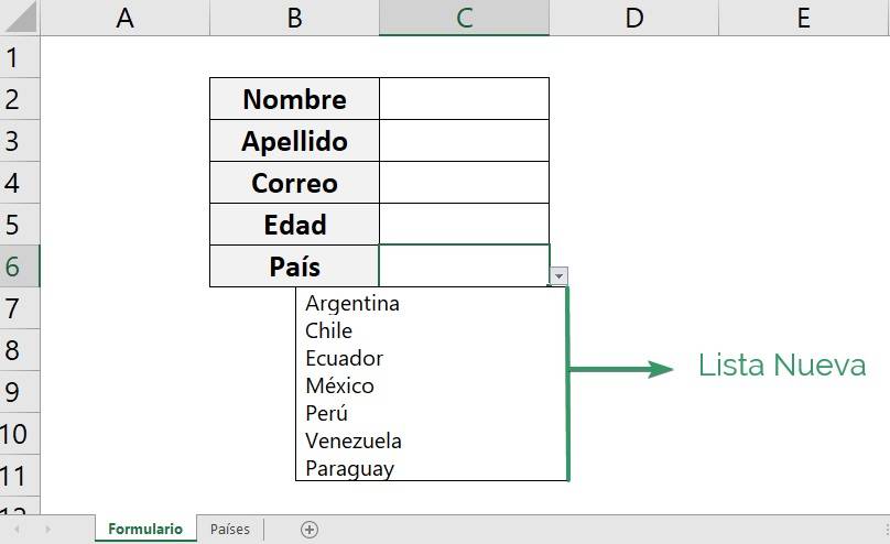 lista desplegable en excel