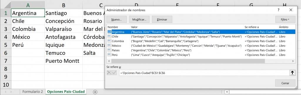 dependent dropdown list elements