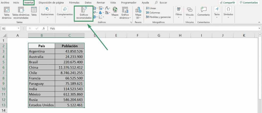 Cómo insertar un mapa en Excel con el gráfico de mapa