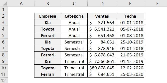 Base de datos para insertar escala de tiempo en excel